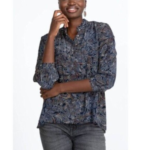 Johnny Was Jade Venus Peasant Top Silk Floral Top Boho Womens Size M - Picture 1 of 9